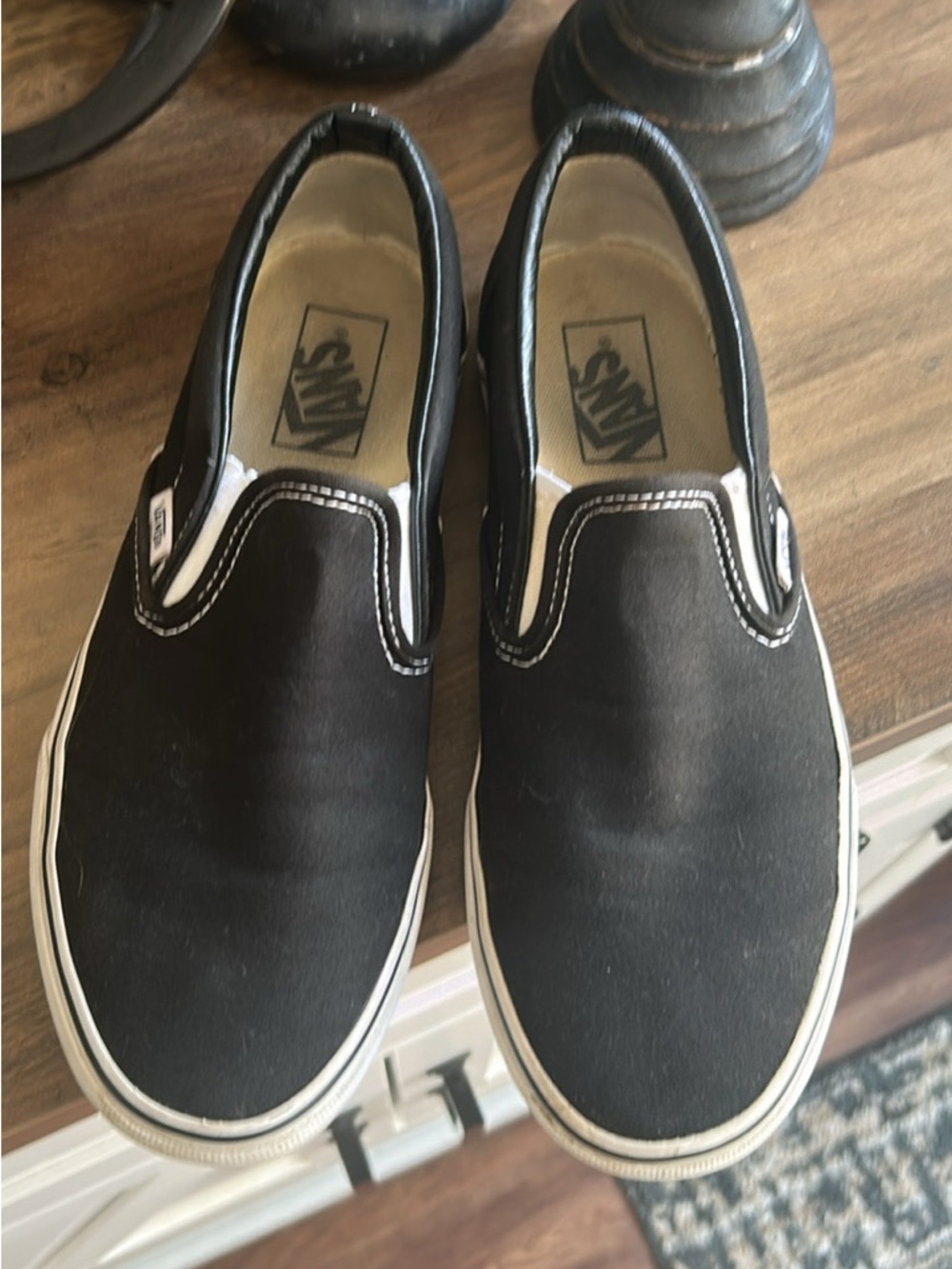 Vans Black Slip-On Canvas Sneakers with White Trim